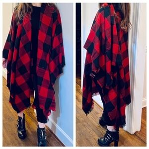 Boutique Red and Black Plaid Poncho